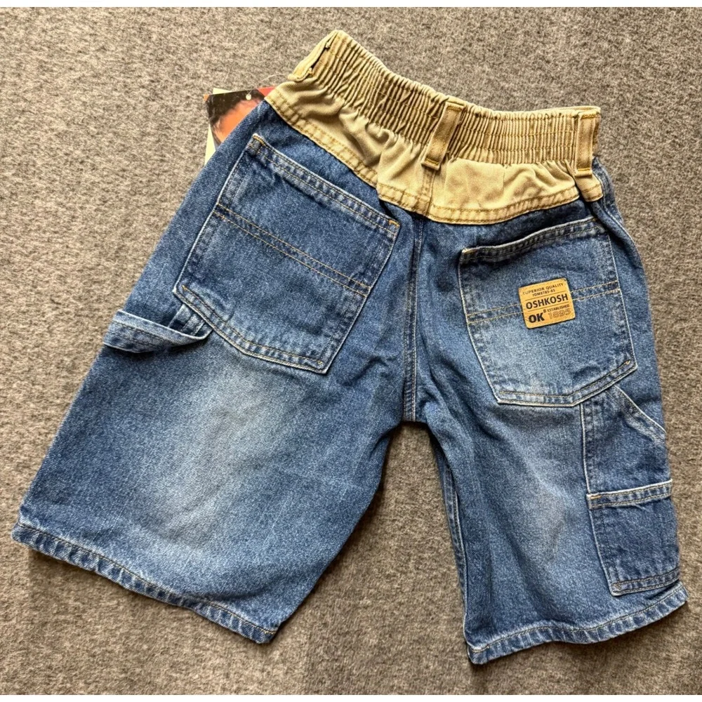 VTG OshKosh Bgosh Boys 4T Carpenter Denim Shorts Blue Pigment Dye NWT 335-9105